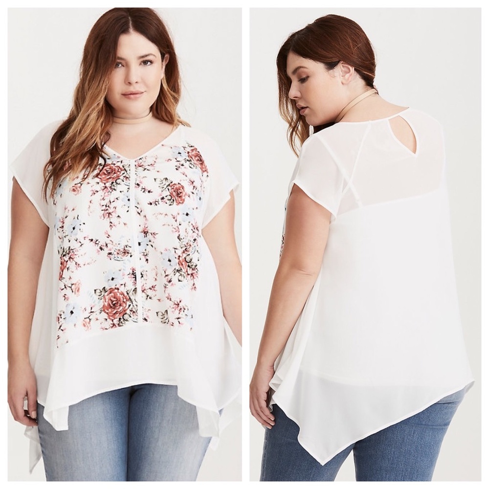 TORRID 3X FLORAL PRINT CHIFFON SHARKBITE BLOUSE
